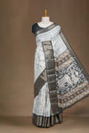 Dola Silk Saree Pen Kalamkari Print Across The Body With Contrast Floral Zari Weaving Border Along With Zari Stripes Blouse