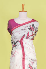 White south cotton Saree DigitalPrint Across The Body With Contrast Border