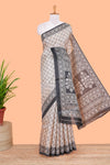 Sandal floral print all over body south cotton saree with contrast border and blouse