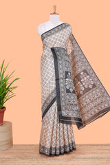 Sandal floral print all over body south cotton saree with contrast border and blouse