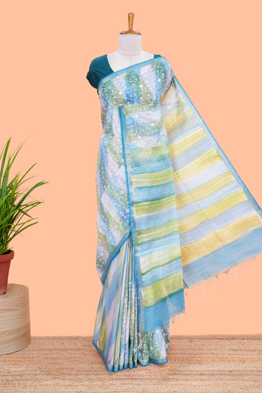 Art Tussar Saree Chikankari Embroidery Across The Body Along With Blouse