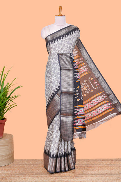 Grey Semi Dola Silk Body Bandhini Style With Jacquard Border