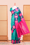 Peacock Blue Semi Art Silk Saree All Over Zari Butta With Contrast Zari Pallu