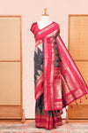 Black Semi Art Silk Saree Delicate Golden Zari Motifs Along With Thalampoo Zari Woven Across The BodyZari Weaving And Contrast Pallu