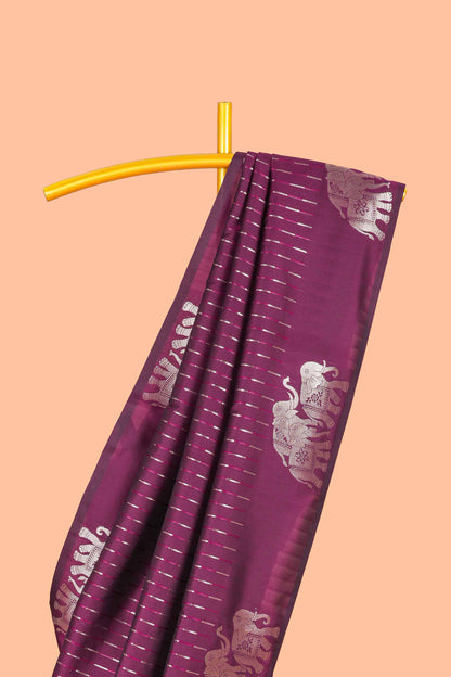 Wine Purple Semi Soft Silk Saree Zari Butta All Over And Floral Design Pallu
