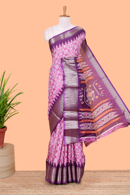 Lavender Semi Dola Silk Body Bandhini Style With Jacquard Border