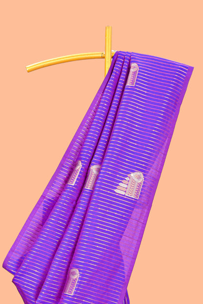 Violet Semi Soft Silk Saree Body All Over Vaira Oosi Zari Pattern With Gold Zari Butti and Borderless Grand Zari Rich Pallu