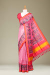 Red Art Silk Saree Chevron Design Across The Body With Contrast BorderPatola Design Pallu Along Blouse