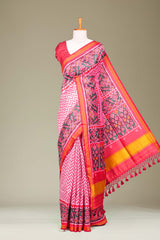 Red Art Silk Saree Chevron Design Across The Body With Contrast BorderPatola Design Pallu Along Blouse