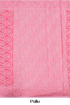 Pink Bengal Cotton Saree with Swirl Pattern, Thread Butta Work & Geometric Motif Pallu