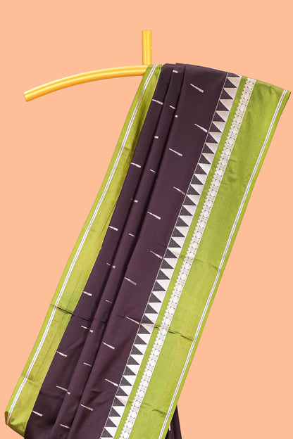 Wine Semi Soft Silk Saree All Over Zari Buttas Contrast Temple Border