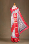 White Dola Silk Saree Pen Kalamkari Print Across The Body With Contrast Floral Zari Weaving Border Along With Zari Stripes Blouse