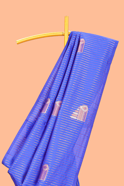 Royal Blue Semi Soft Silk Saree Body All Over Vaira Oosi Zari Pattern With Gold Zari Butti and Borderless Grand Zari Rich Pallu