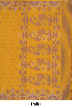 Yellow Bengal Cotton With Thread Butta And Artistic Pallu