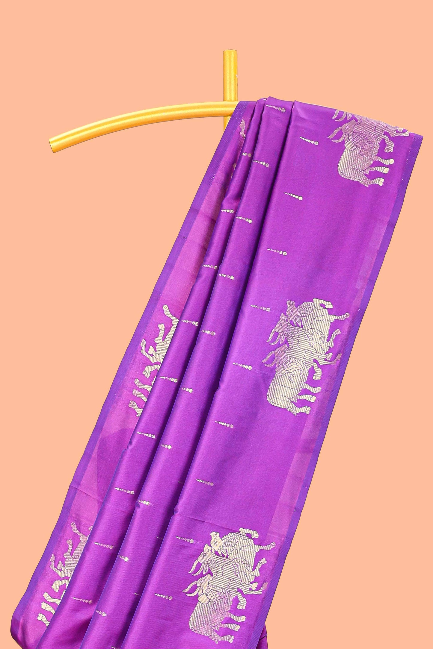 Purple Semi Soft Silk Saree Body Rain Drop Butti and Border Nandhi Motifs and Grand Zari Rich Pallu
