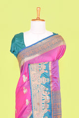 Art Silk Saree Zari Butta Across The Body With Zari Weaving Mayil, Floral Design Pallu