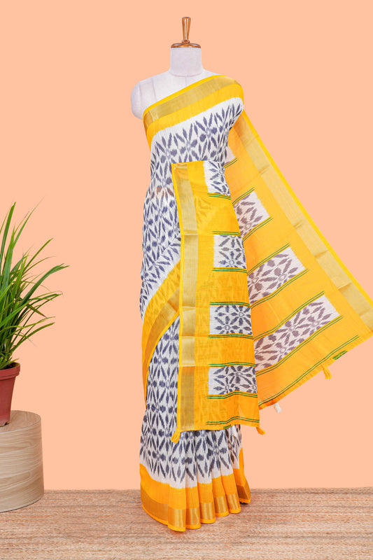 Linen Cotton Body All Over Ikkat Print With Zari Border