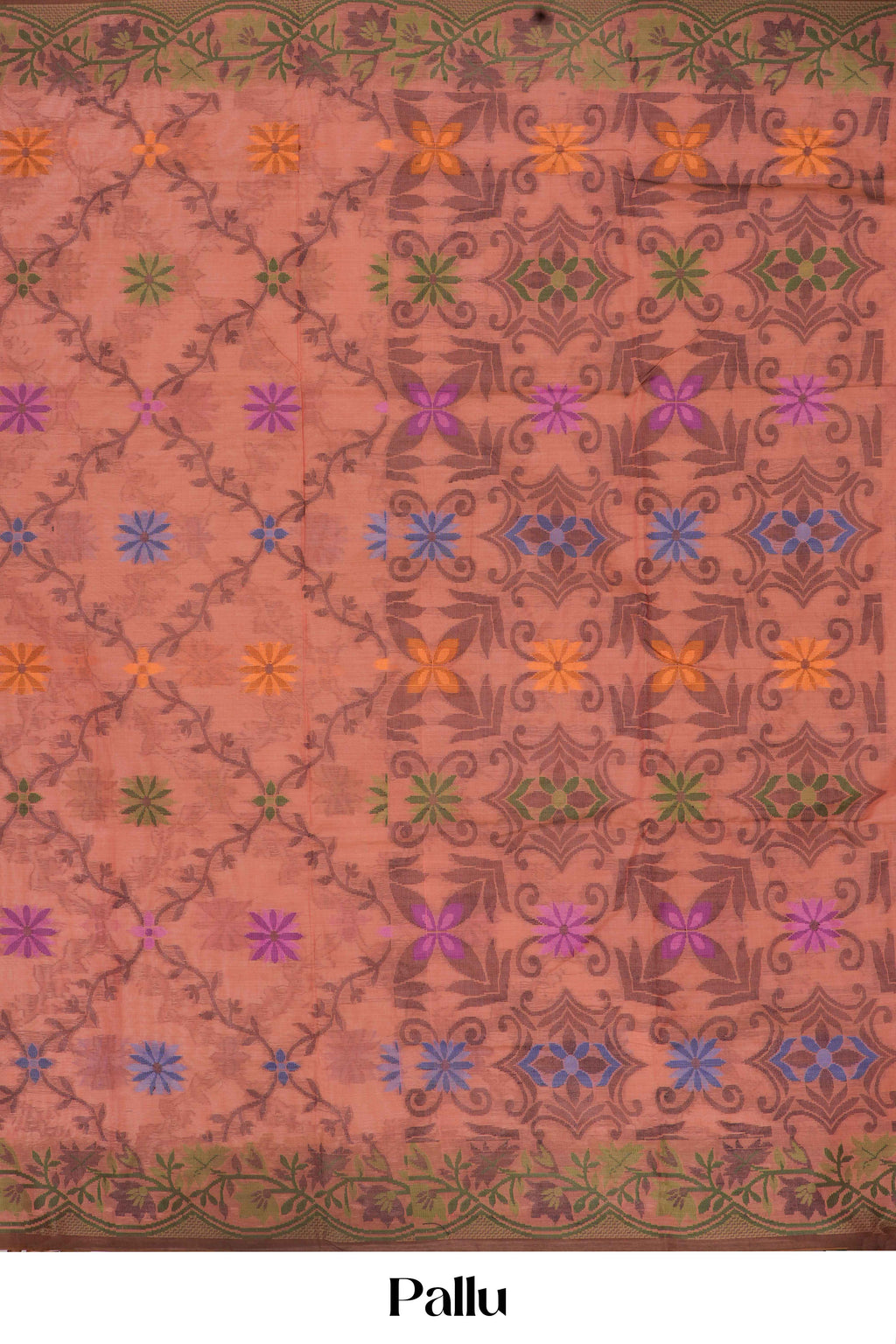 Peach Bengal Cotton With Floral Print