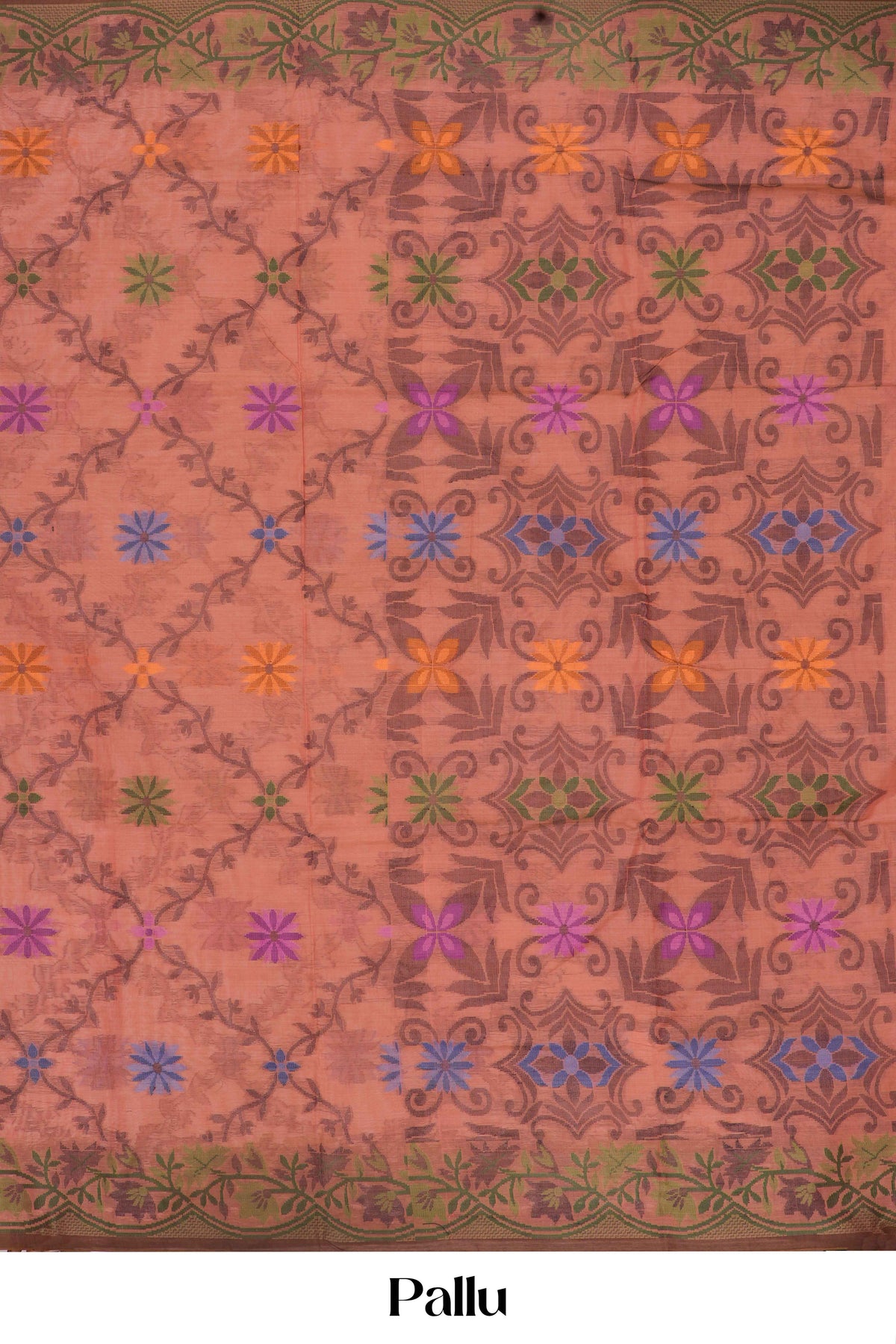 Peach Bengal Cotton With Floral Print