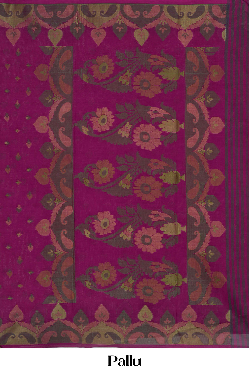 Deep Magenta Bengal Cotton With Thread Butta