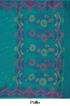 Teal Color Bengal Cotton With Thread Butta