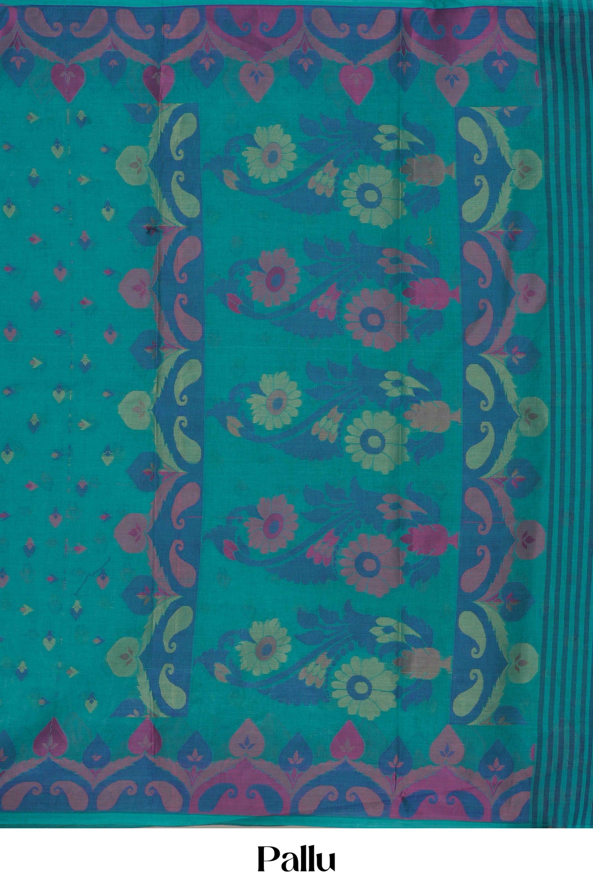 Teal Color Bengal Cotton With Thread Butta