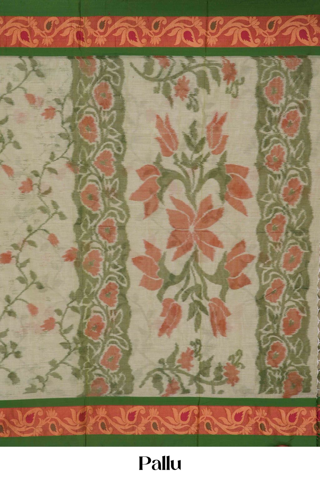 Green Bengal Cotton Floral Print With Contrast Border