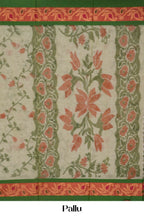 Green Bengal Cotton Floral Print With Contrast Border