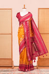 Mustard Yellow Semi Art Silk Saree Golden Zari Motifs Along With Thalampoo Zari Woven Across The Body And Rich Golden Zari Pallu