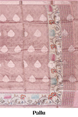 Pink polka motifs design art tissue saree with contrast floral design border and matching motifs blouse
