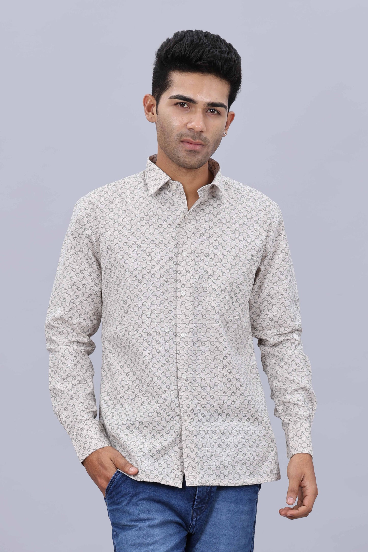 Men’s Slim Fit Pure Cotton Dobby Printed Casual Shirt