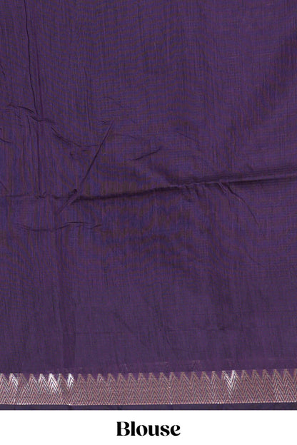 Purple mushru silk saree with zari butta, self zari border and striped pallu