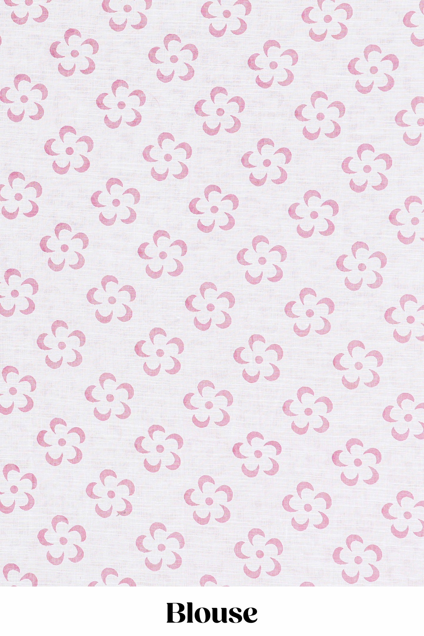 White and pink geomentric style linen cotton saree with matching blouse and printed pallu