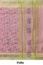 Pink checked motifs design chirala cotton saree with contrast border and striped blouse
