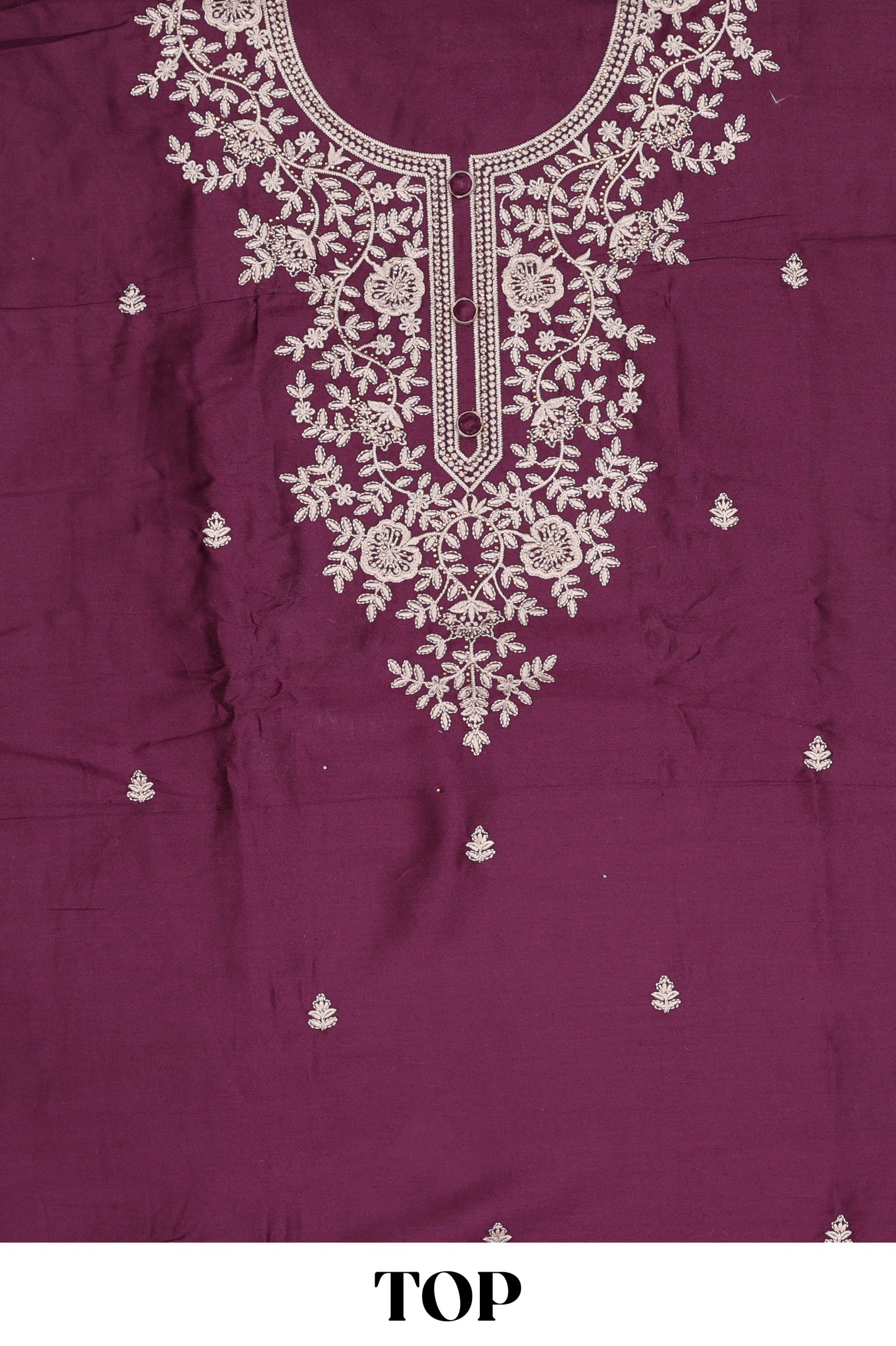 Violet embroidered cotton silk chudidhar material with sequin thread work and contrast dupatta