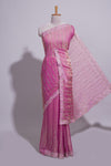 Pink wave embroidery work designer saree with self border and matching blouse