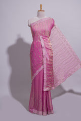 Pink wave embroidery work designer saree with self border and matching blouse