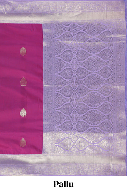 Pink zari butta raw silk saree with contrast zari border and pallu