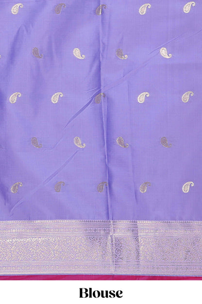 Pink zari butta raw silk saree with contrast zari border and pallu