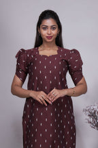 Chocolate Brown Butta Straight cut salwar suit with Off-White Pants & Woven Tassel Dupatta Set