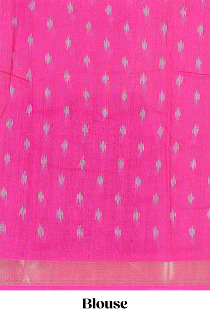 White ikkat style linen cotton saree with contrast border  and pallu