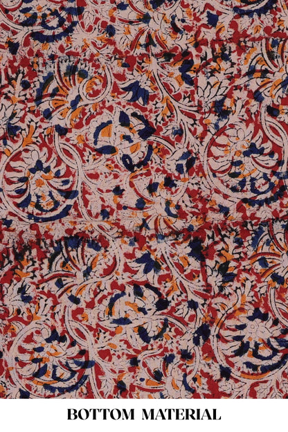 Blue plain cotton chudidhar material with kalamkari style bottom and dupatta