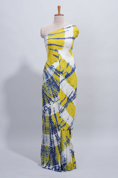 Multi color shibori design mul mul cotton saree with self pallu