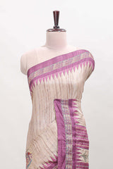 Tussar saree in beige tone delicate floral embroidery featuring violet borders and woven pallu along with contrast blouse