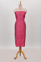 Pink zari motifs chudidhar material with matching solid pant and contrast floral dupatta