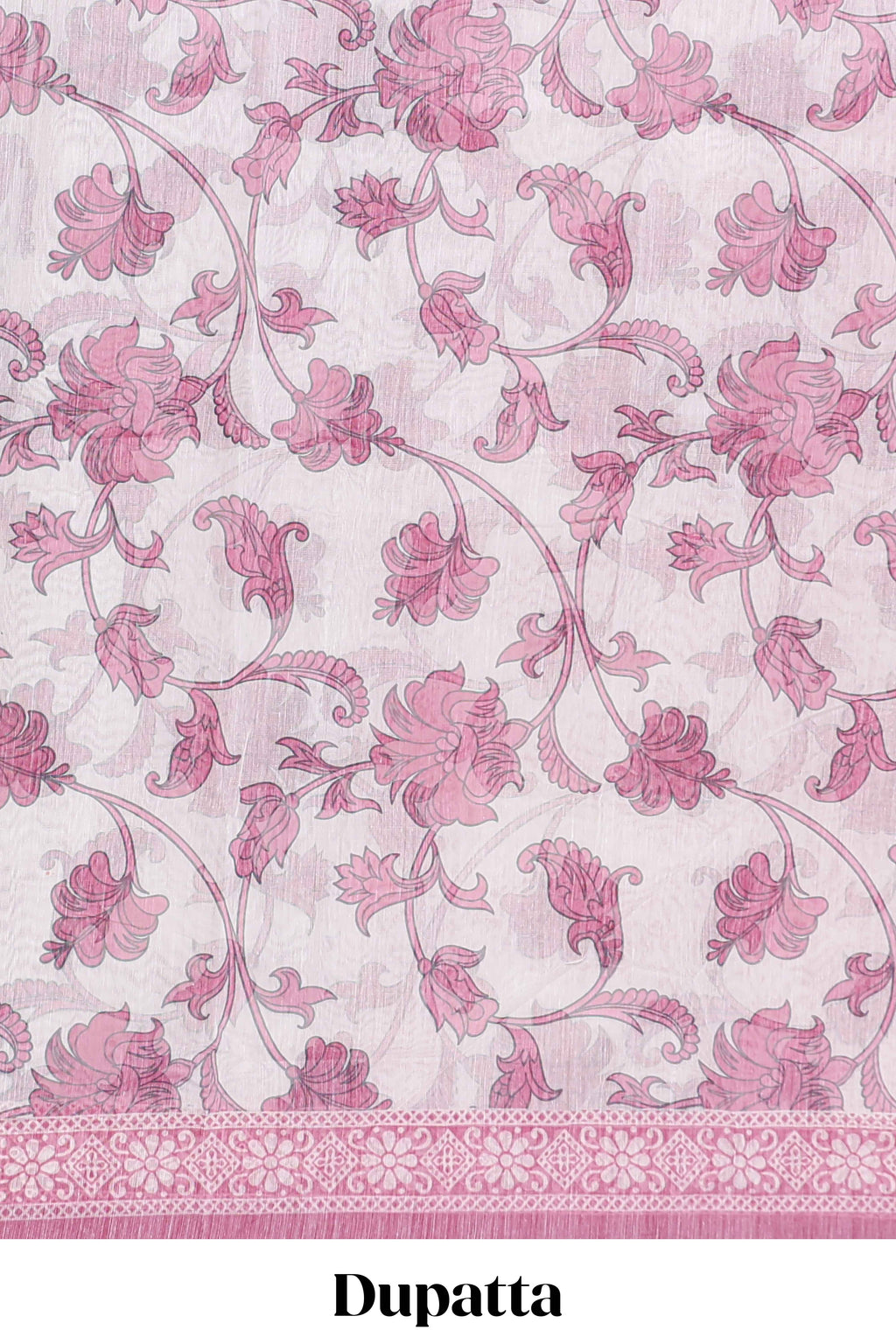 Pink zari motifs chudidhar material with matching solid pant and contrast floral dupatta