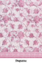 Pink zari motifs chudidhar material with matching solid pant and contrast floral dupatta