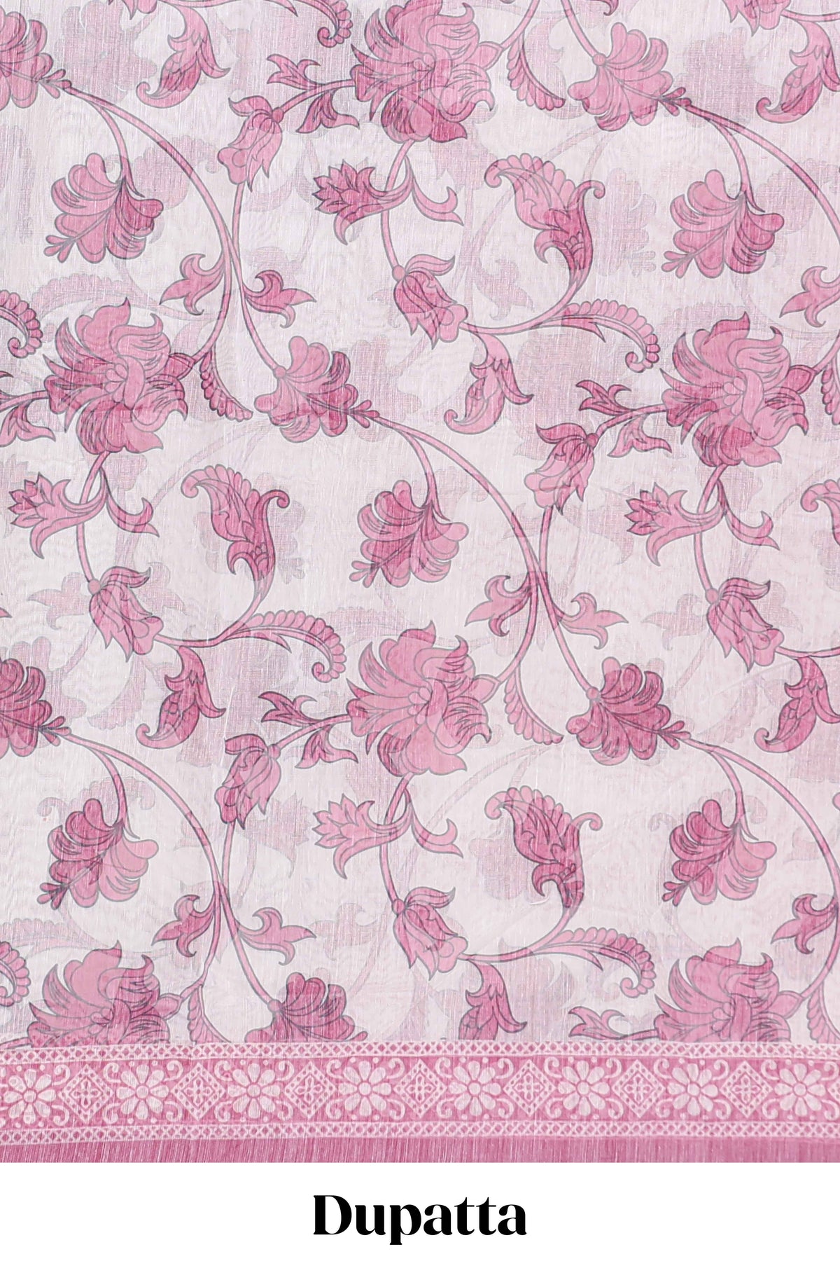 Pink zari motifs chudidhar material with matching solid pant and contrast floral dupatta