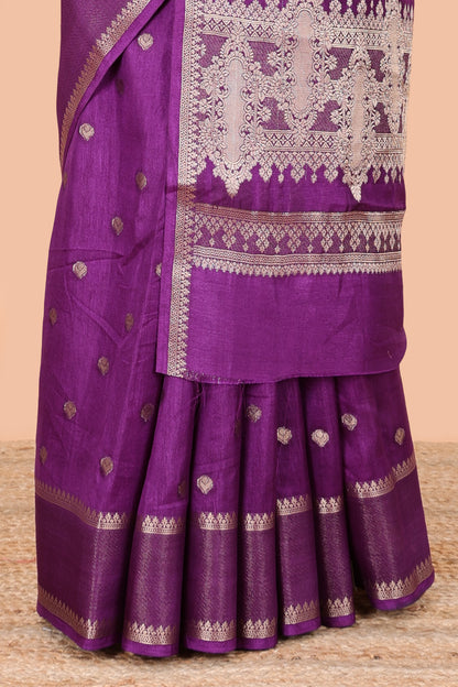 Lavender dola silk saree with all over zari butta, bendex zari border, rich zari pallu and contrast blouse