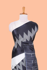 Black & white geometric ikkat style south cotton saree with striped pallu and blouse
